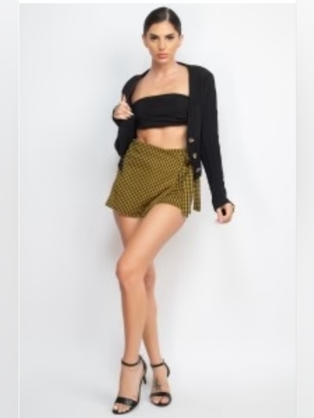 Haute Monde Mustard Houndstooth Plaid Wrap Mini Skort